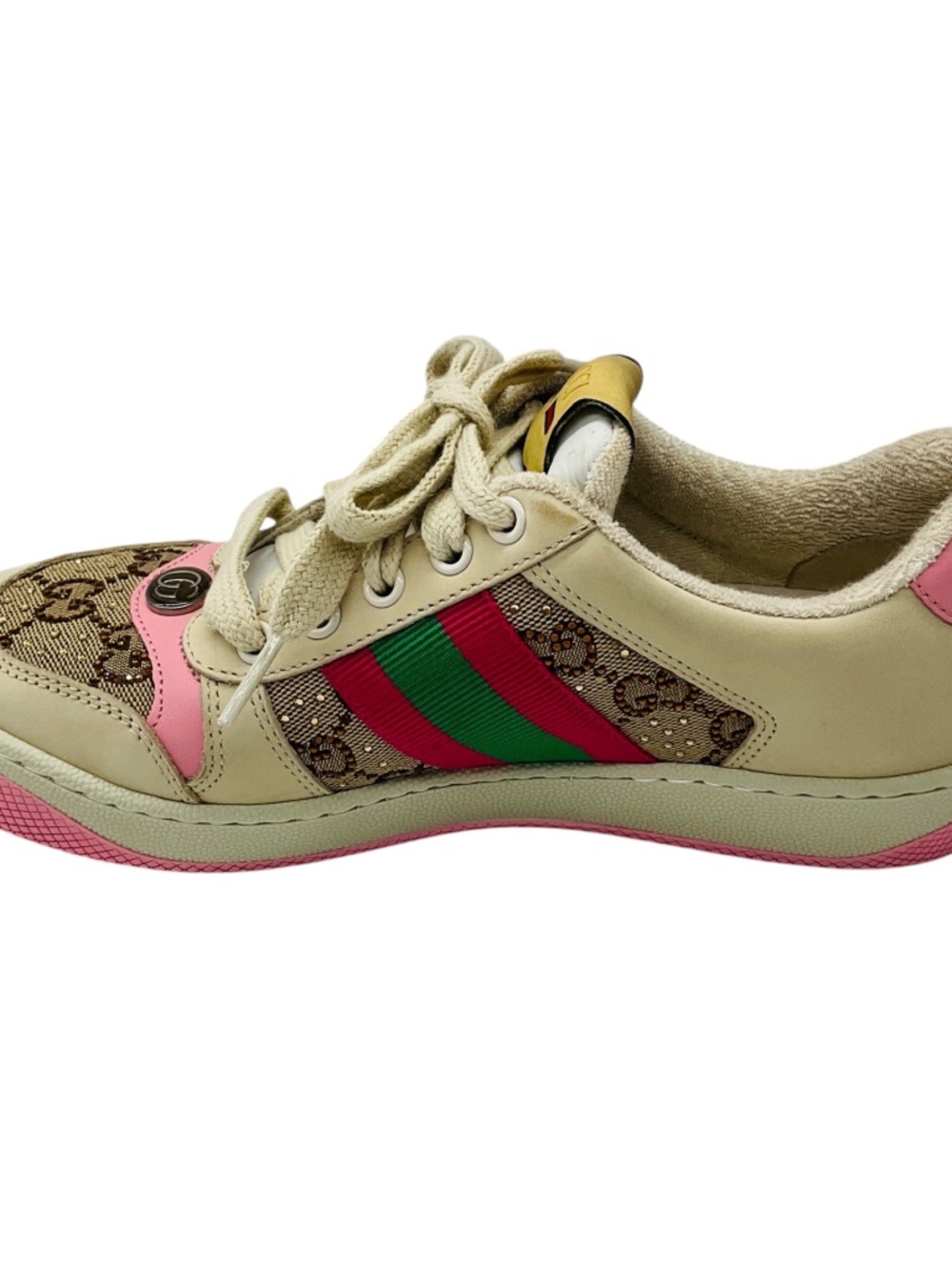 GUCCI BEIGE / DARK BROWN / PINK GG CRYSTAL SCREENER SNEAKER - Picture 3 of 7